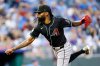 FILE - Arizona Diamondbacks reliever Miguel Castro follows through on a pitch to Kansas City Royals batter Bobby Witt Jr. during the fourth inning of a baseball game in Kansas City, Mo., Monday, July 22, 2024. (AP Photo/Colin E. Braley, file)