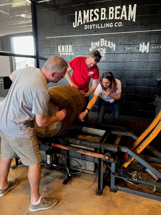 In Kentucky, an industry has grown up around touring distilleries, as in this 2022 photo, in addition to actually distilling whisky. Jim Beam products won't be available in Manitoba for some time. (Kelly Taylor / Free Press)