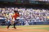 Houston Astros' Jose Altuve drops his bat after hitting a single during the first inning of a baseball game against the Los Angeles Dodgers, Sunday, July 6, 2025, in Los Angeles. (AP Photo/Jessie Alcheh)