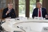 President Donald Trump, right, and Canada's Prime Minister Mark Carney participate in a session of the G7 Summit, Monday, June 16, 2025, in Kananaskis, Canada. (AP Photo/Mark Schiefelbein)