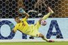 Inter Miami's goalkeeper Oscar Ustari saves a penalty during the Club World Cup group A soccer match between Al Ahly and Inter Miami in Miami, Fla., Saturday, June 14, 2025. (AP Photo/Lynne Sladky)