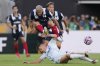 Inter Milan's Kristjan Asllani, bottom, fouls Monterrey's German Berterame, top, during the Club World Cup group E soccer match between CF Monterrey and Inter Milan in Pasadena, Calif., Tuesday, June 17, 2025. (AP Photo/Mark J. Terrill)
