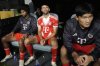 Bayern Munich's Serge Gnabry, from left, Thomas Muller, and Kim Min-jae sit on the bench during the Club World Cup quarterfinal soccer match between PSG and Bayern Munich in Atlanta, Saturday, July 5, 2025. (AP Photo/Mike Stewart)