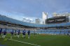 Players warm up after a weather delay in the Club World Cup round of 16 soccer match between Benfica and Chelsea in Charlotte, N.C., Saturday, June 28, 2025. (AP Photo/Chris Carlson)