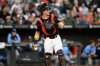 FILE - Baltimore Orioles catcher James McCann (27) looks on during a baseball game against the Tampa Bay Rays, Sept. 7, 2024, in Baltimore. (AP Photo/Nick Wass, File)