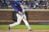 New York Mets' Pete Alonso hits an RBI single during the fifth inning of a baseball game against the Atlanta Braves Thursday, June 26, 2025, in New York. (AP Photo/Frank Franklin II)