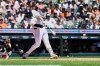 Detroit Tigers' Spencer Torkelson singles during the third inning of a baseball game against the Minnesota Twins, Saturday, June 28, 2025, in Detroit. (AP Photo/Jose Juarez)