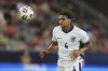 England's Jarell Quansah controls the ball during a quarter final soccer match between Spain and England at the European U-21 Championship at the Anton Malatinsky Stadium, in Trnava, Slovakia, Saturday, June 21, 2025. (AP Photo/Petr David Josek)