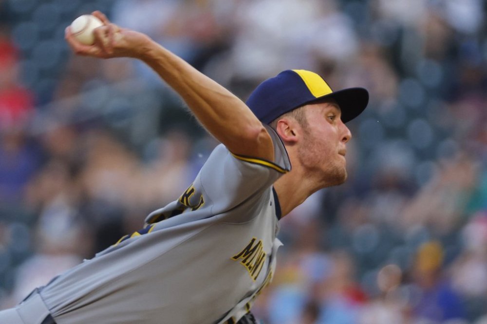Milwaukee Brewers starting pitcher Jacob Misiorowski throws to the Minnesota Twins in the fourth inning of a baseball game Friday, June 20, 2025, in Minneapolis. (AP Photo/Bruce Kluckhohn)