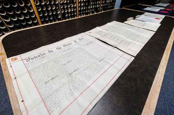 Conrad Sweatman digs into the Hudson Bay Company archives. (Mike Deal / Free Press)