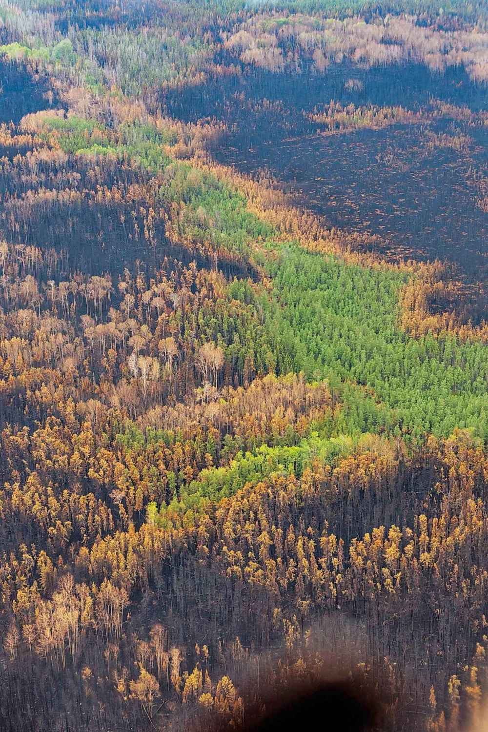 Tour of the wildfire conditions around Flin Flon by helicopter.