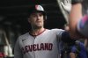 Cleveland Guardians' Lane Thomas (8) celebrates after hitting a solo home run during the second inning of a baseball game against the Chicago Cubs, Wednesday, July 2, 2025, in Chicago. (AP Photo/Erin Hooley)