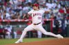 Los Angeles Angels pitcher Yusei Kikuchi delivers a pitch during the first inning of a baseball game against the Athletics, Monday, June 9, 2025, in Anaheim, Calif. (AP Photo/William Liang)