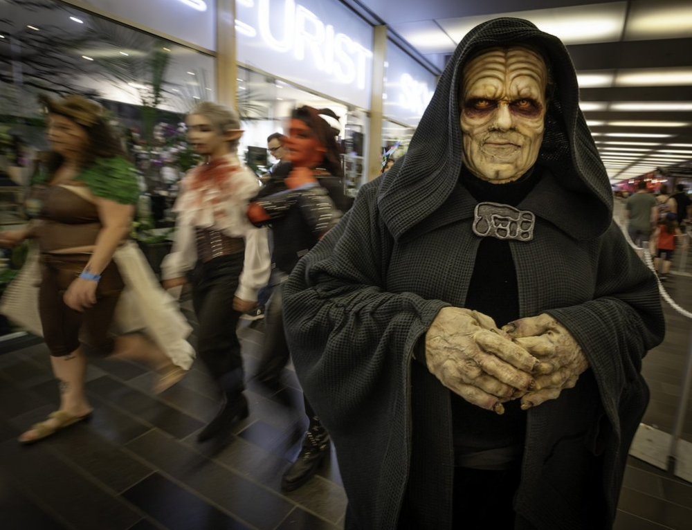 Robert Tremblay dressed as Darth Sidious, an alias for Star Wars villain Emperor Palpatine, as he attends Comiccon, in Montreal, Saturday, July 6, 2024. THE CANADIAN PRESS/Peter McCabe