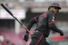FILE - Cincinnati Reds' Jeimer Candelario reacts after hitting a home run during a baseball game against the Pittsburgh Pirates, April 11, 2025, in Cincinnati. (AP Photo/Jeff Dean, File)