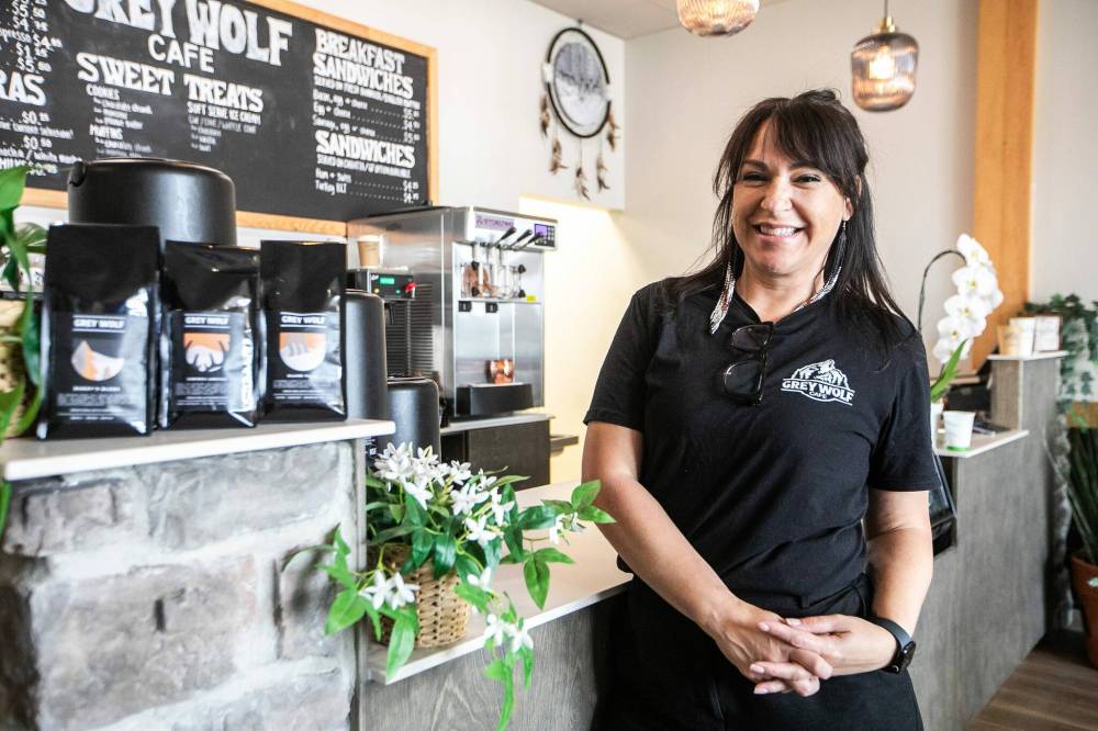 MIKAELA MACKENZIE / FREE PRESS
Tanya Clarke named Grey Wolf Cafe in Dugald, which opens this weekend after her father, who was bestowed the traditional name Grey Wolf Man after his death.
