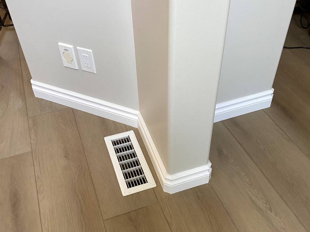 Marc LaBossiere / Free Press
Two areas of short dividing wall were challenging due to imperfect drywall installation, but those flaws were concealed once the baseboard installation was complete.