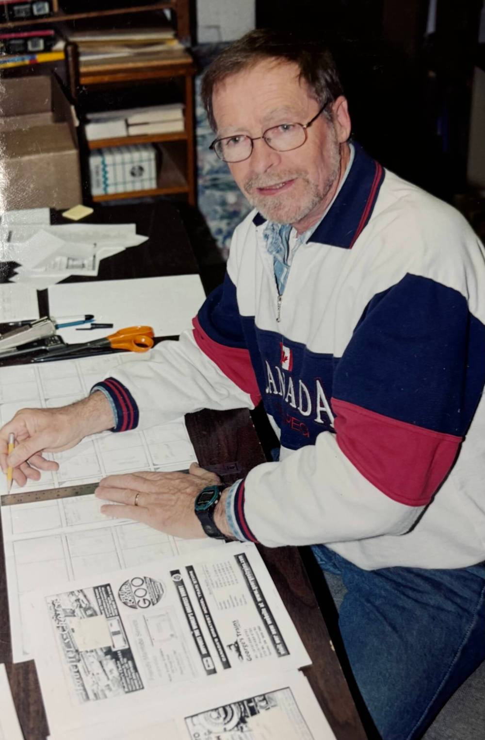 Morgan Turney worked on Canadian Railway Modeller magazine in his home office. (Supplied)
