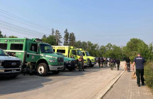 American fire crews prepare to leave the University of Manitoba in Winnipeg, Thursday morning to help battle the province’s wildfires. (Province of Manitoba)