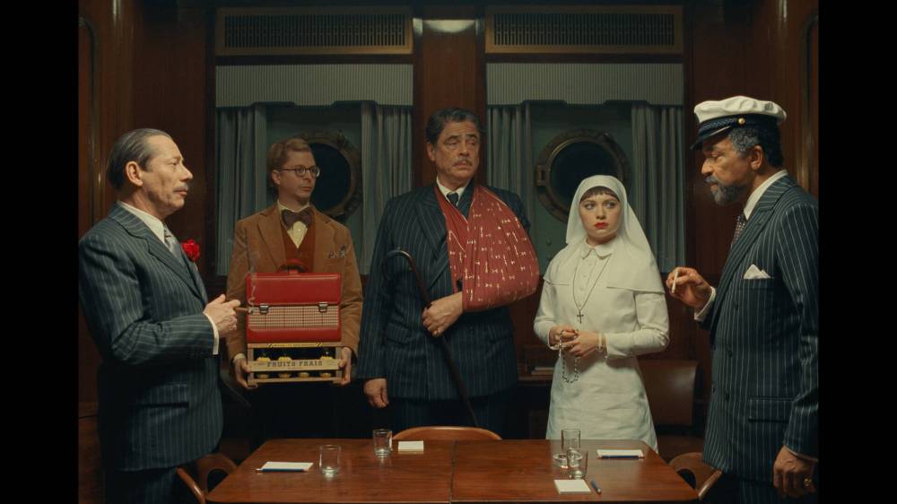 TPS Productions/Focus Features
(From left) Mathieu Amalric, Michael Cera, Benicio Del Toro, Mia Threapleton and Jeffrey Wright get tangled up in The Phoenician Scheme.