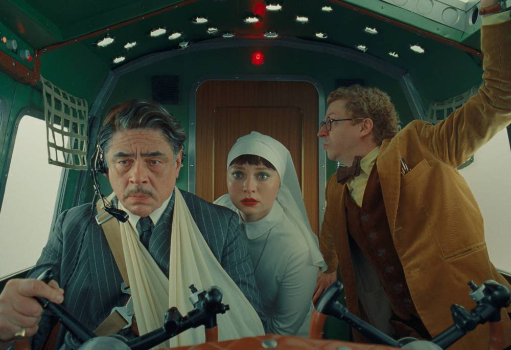 TPS Productions/Focus Features
(From left) Benicio Del Toro stars as Zsa-Zsa Korda, Mia Threapleton is Sister Liesl and Michael Cera is Bjorn in director Wes Anderson’s The Phoenician Scheme.