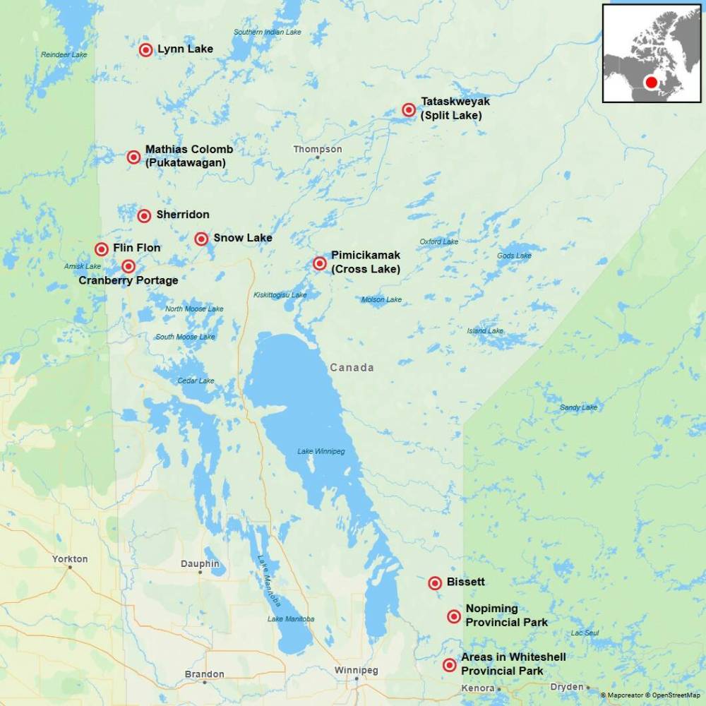 About 21,000 Manitobans from 27 communities have fled their homes. In the Flin Flon area, mandatory evacuation orders are also in place for Herb Lake Landing, Big Island, Schist Lake, Little Athapapuskow cottage area, Lake Athapapuskow, Payuk Lake, Twin Lake, Whitefish, White Lake (northwest region) and three provincial parks: Grass River, Wekusko Falls and Bakers Narrows.