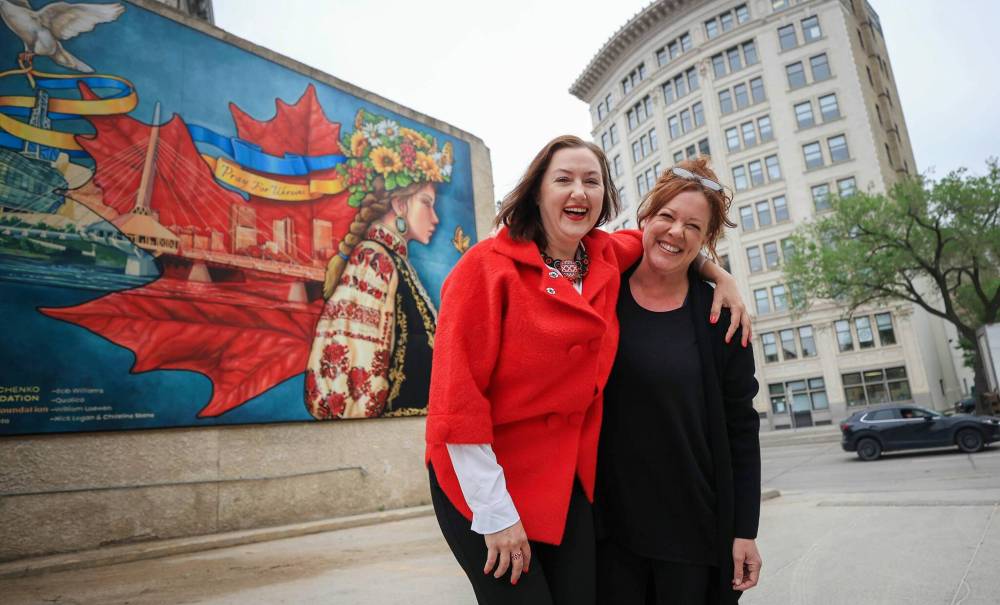 Mila Shykota and Jennifer Mosienko worked together on the project for a year, refining the idea before Mosienko began the brush strokes. The mural took three months to paint. (Ruth Bonneville / Free Press)