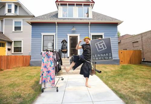 Ruth Bonneville / Free Press
                                Lennard Taylor in front of his new home Lennard Taylor Design Studio, at 67 Sherbrook St. After moving to many different business sites in Winnipeg Taylor says he can finally call this place home.