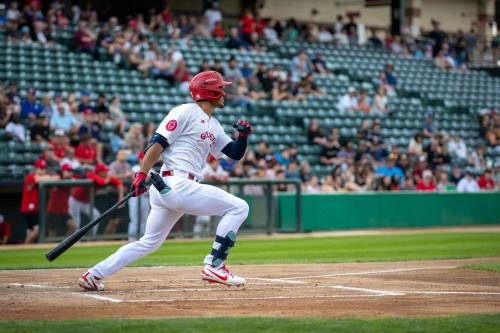 BROOK JONES / FREE PRESS
                                Winnipeg Goldyes outfielder Roby Enríquez helped lift the Fish over the visiting Sioux City Explorers in the weekend series at Blue Cross Park.