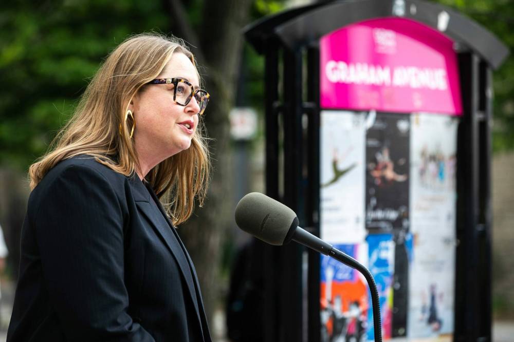 MIKAELA MACKENZIE / FREE PRESS
CEO of Downtown Winnipeg BIZ, Kate Fenske: “It’s incredible when we can see that the street is actually going to turn into a large piece of art.”