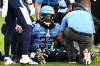 Jon Blacker / THE CANADIAN PRESS
                                Toronto Argonauts defensive back Kenneth George Jr. was carted off the field Friday after a low block by Saskatchewan Roughriders receiver Dhel Duncan-Busby.