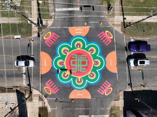 Bloomberg Philanthropy
                                Asphalt Art Initiative projects include Billings, Mont. (above), and Piazza Valdesa in Florence, Italy (before-and-after photo below).