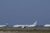 An aircraft belonging to Israeli airlines El Al sit parked in the tarmac of Cyprus' main airport in Larnaca, Saturday, June 14, 2025. (AP Photo/Petros Karadjias)