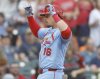 St. Louis Cardinals' Nolan Gorman reacts after hitting a three-RBI home run against the Milwaukee Brewers during the fifth inning of a baseball game, Saturday, June, 14, 2025, in Milwaukee. (AP Photo/Jeffrey Phelps)