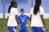 Head coach Laurent Bonadei conducts the training session of the French women's national football team during the UEFA Women's EURO 2025 in Staad, Switzerland, Tuesday, July 1, 2025. (Gian Ehrenzeller/Keystone via AP)