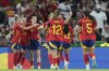 Spain's Esther Gonzalez, 3rd left, celebrates after scoring her side's fourth goal during the Euro 2025, group B, soccer match between Spain and Portugal at Stadion Wankdorf in Bern, Switzerland, Thursday, July 3, 2025. (AP Photo/Martin Meissner)