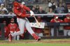 Los Angeles Angels' Christian Moore hits a triple during the eighth inning of a baseball game against the New York Yankees, Monday, June 16, 2025, in New York. (AP Photo/Pamela Smith)