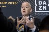 FILE - FIFA President Gianni Infantino speaks to the media at a welcoming event for the 2025 FIFA Club World Cup soccer tournament, April 10, 2025, in Philadelphia. (AP Photo/Chris Szagola, file)