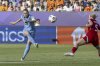 Vivianne Miedema, from Netherlands scores the opening goal, her 100th for the Netherlands, during the Euro 2025, group D, soccer match between Wales and the Netherlands in Lucerne, Switzerland, Saturday, July 5, 2025. (Urs Flueeler/Keystone via AP)