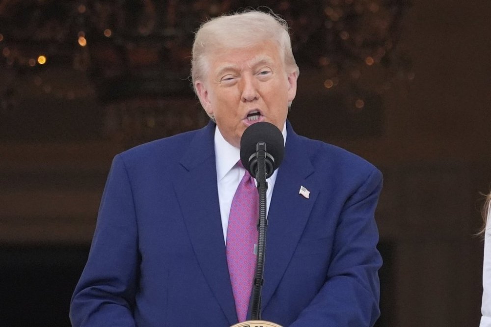 President Donald Trump speaks during the congressional picnic on the South Lawn of the White House, Thursday, June 12, 2025, in Washington. (AP Photo/Alex Brandon)