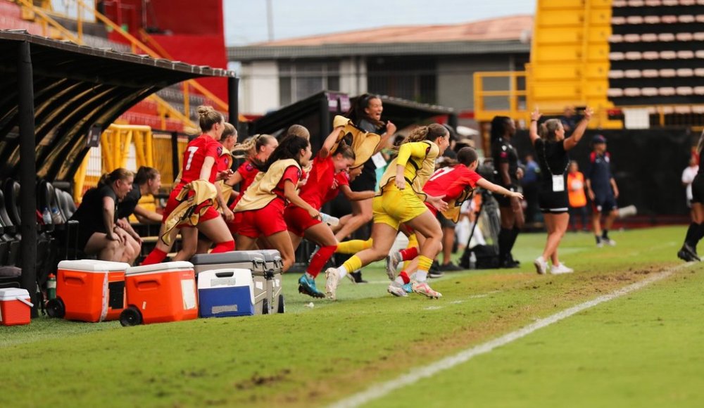 The Canadian team celebrates its title at the CONCACAF women's Under-20 Championship after defeating Mexico 3-2 after extra time in Alajuela Costa Rica in this Sunday, June 8, 2025 handout photo. THE CANADIAN PRESS/HO, Canada Soccer *MANDATORY CREDIT*