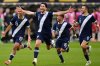 Guatemala defender Nicolás Samayoa (3) celebrates with teammates after defeating Canada in penalty kicks during a CONCACAF Gold Cup quarterfinals soccer match Sunday, June 29, 2025, in Minneapolis. (AP Photo/Abbie Parr)