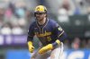 FILE - Milwaukee Brewers' Garrett Mitchell during a baseball game against the San Francisco Giants in San Francisco, April 24, 2025. (AP Photo/Jeff Chiu, File)