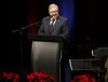 Former foreign affairs minister Lloyd Axworthy speaks at a memorial service in Winnipeg on Saturday, Dec. 17, 2022. THE CANADIAN PRESS/John Woods