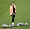 Canada head coach Casey Stoney looks on during the warm-up ahead of their international friendly soccer match against Haiti in Montreal on Tuesday, June 3, 2025. THE CANADIAN PRESS/Graham Hughes
