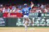 Toronto Blue Jays' Ernie Clement gestures skyward as he runs the bases after hitting a solo home run during the fifth inning of a baseball game against the St. Louis Cardinals, Wednesday, June 11, 2025, in St. Louis. (AP Photo/Scott Kane)
