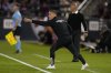 Toronto FC head coach John Herdman reacts during the first half of an MLS soccer match against the Colorado Rapids, Saturday, Sept. 21, 2024, in Commerce City, Colo. (AP Photo/Jack Dempsey)