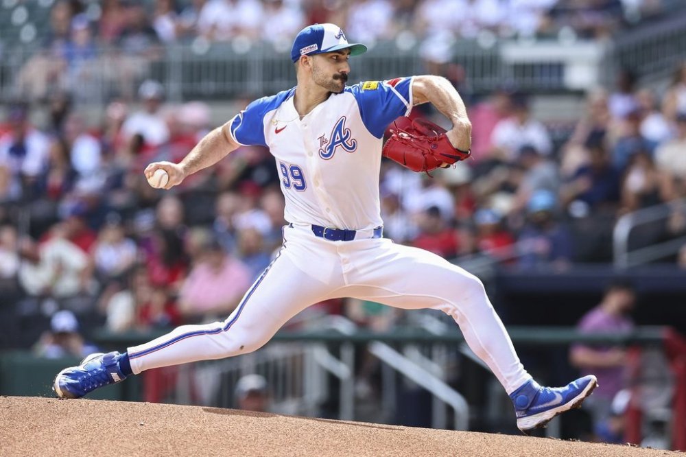 Atlanta Braves pitcher Spencer Strider (99) delivers in the first inning of a baseball game against the Colorado Rockies, Saturday, June 14, 2025, in Atlanta. (AP Photo/Colin Hubbard)