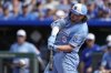 Kansas City Royals' Vinnie Pasquantino hits a two-run double during the seventh inning of a baseball game against the Los Angeles Dodgers Saturday, June 28, 2025, in Kansas City, Mo. (AP Photo/Charlie Riedel)