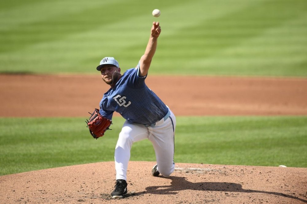 Washington Nationals starting pitcher Mitchell Parker throws during the second inning of a baseball game against the Boston Red Sox, Saturday, July 5, 2025, in Washington. (AP Photo/Nick Wass)